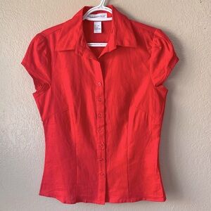 Mandarin Blue 100% Linen Clean Beauty Button Down Short Sleeve Blouse Size S